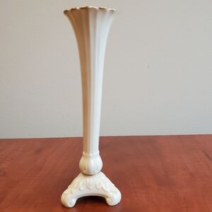 Lenox Bud Vase Ivory Color with Gold Trim & Tripod Foot Made In U.S.A.